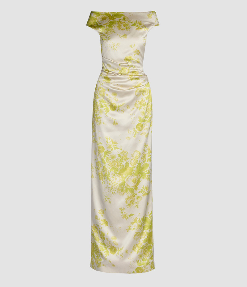 Erdem FLORAL PRINT DUCHESS SLASHED NECKLINE GOWN outlook