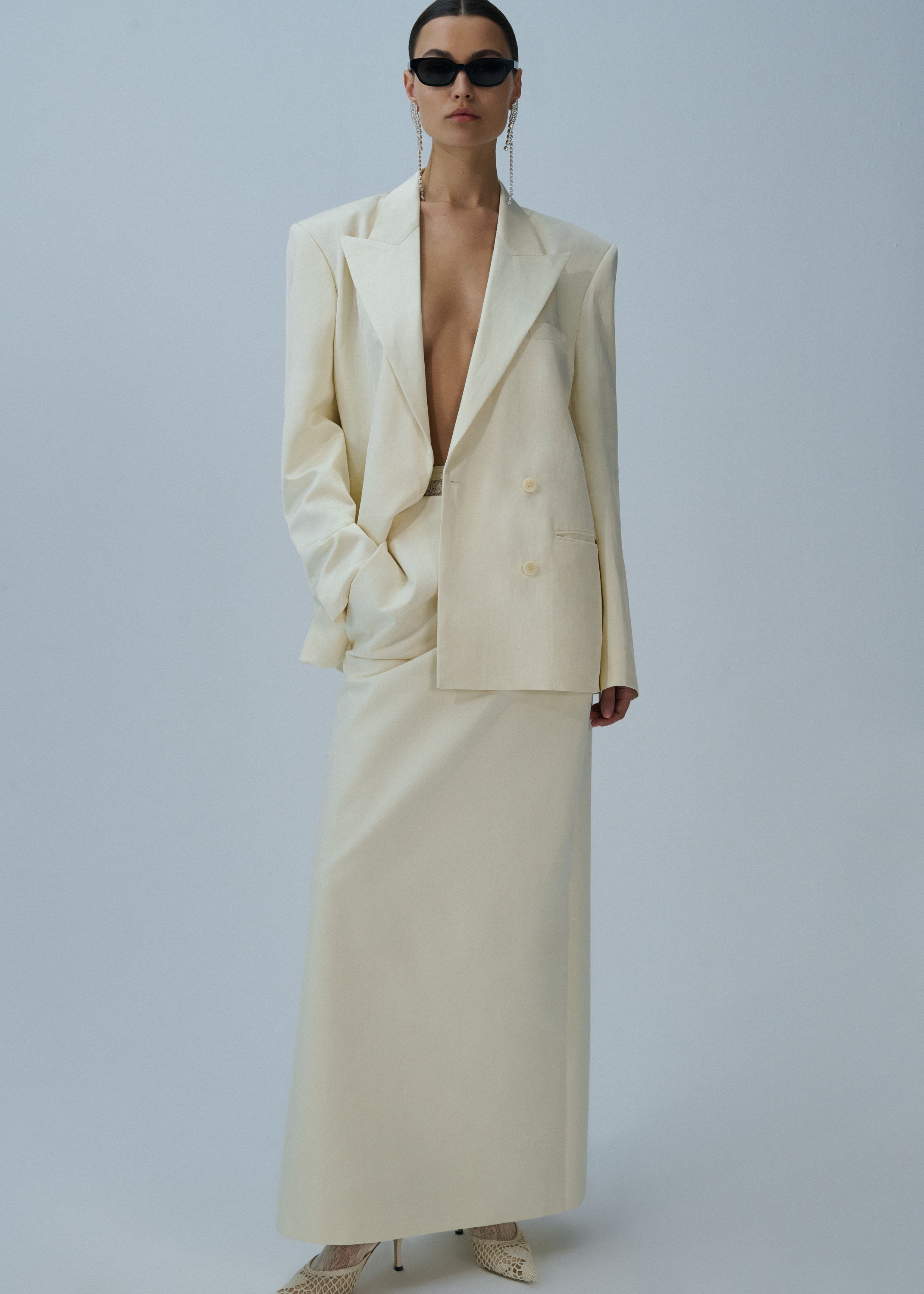 Silk draped midi skirt in cream - 4