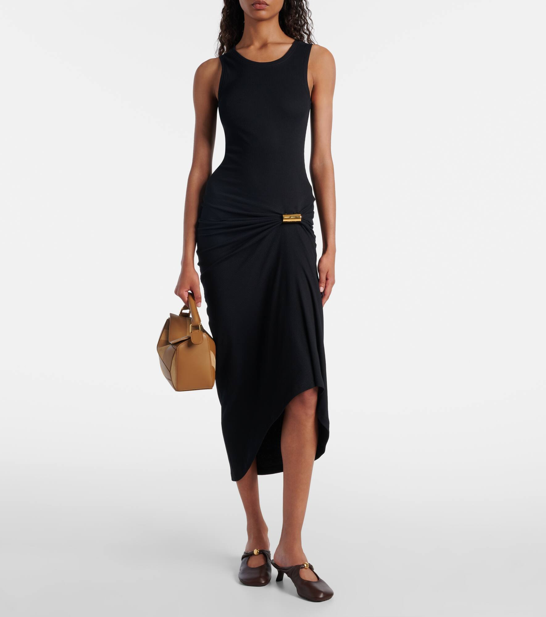 Tank gathered cotton-blend midi dress - 2