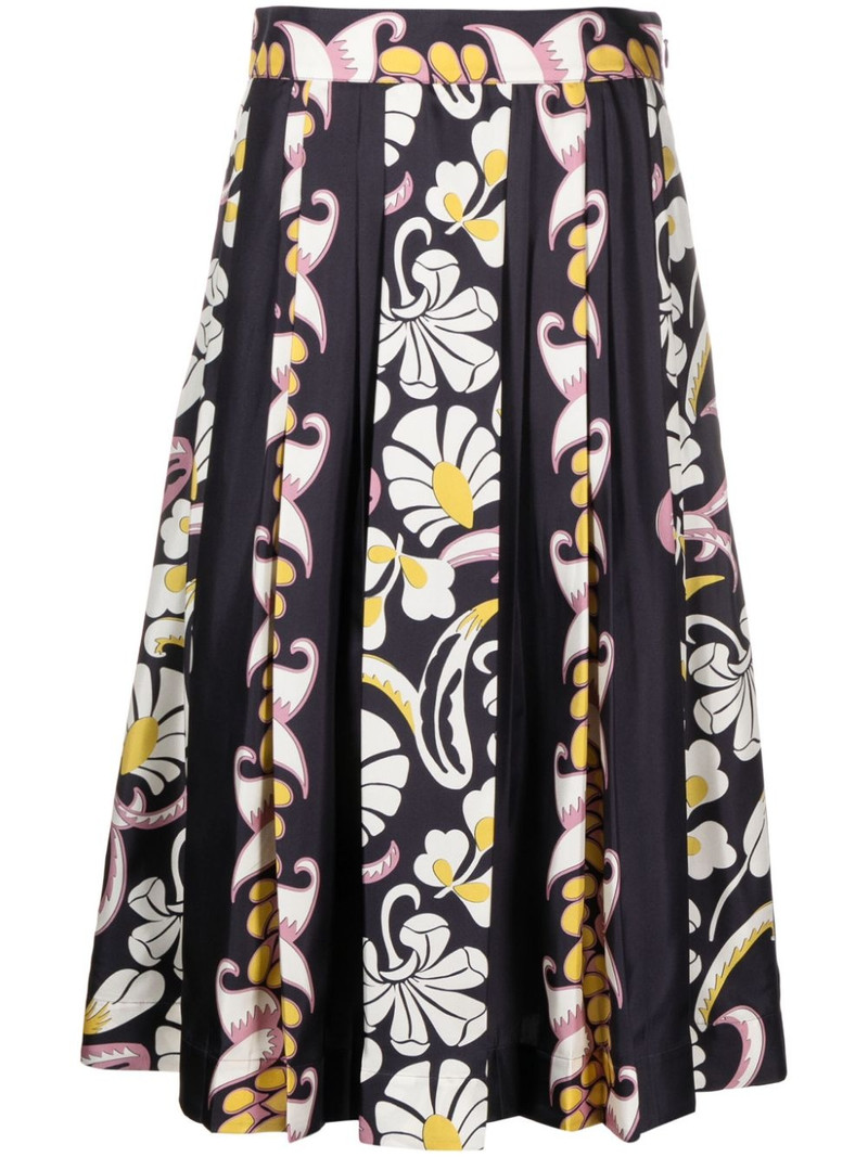 floral-print pleated silk skirt 1