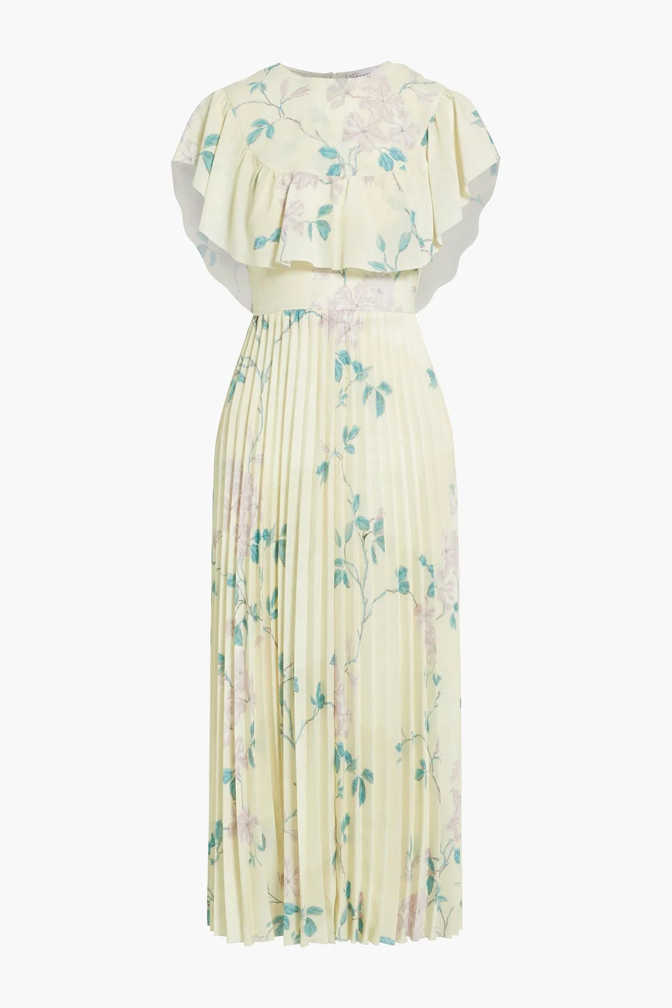 Ruffled pleated floral-print crepe midi dress - 1