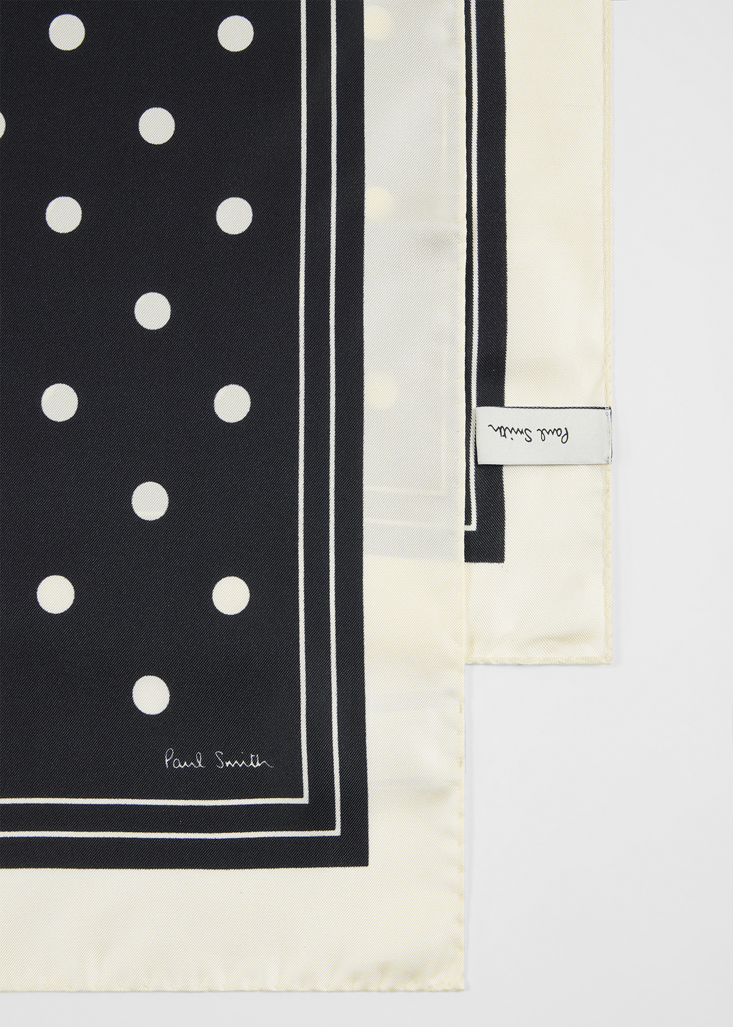 Women's Black and White Silk Polka Dot Scarf - 2