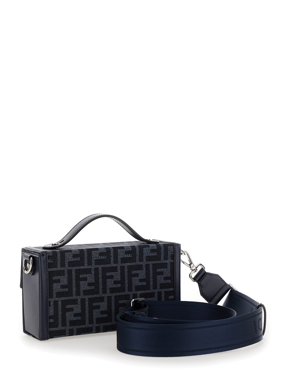 Fendi Men 'Baguette Soft Trunk' Blue Crossbody Bag In Ff Fabric Man - 3