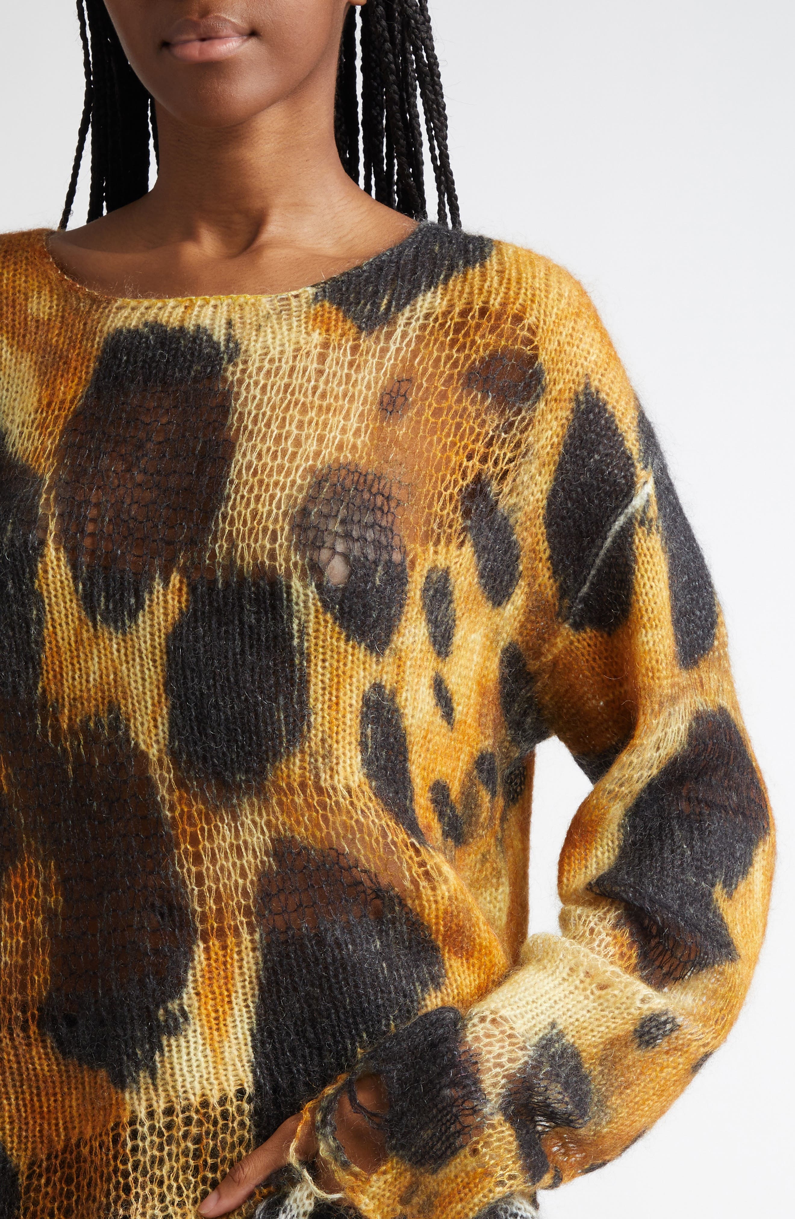 R13 Distressed Leopard Print Boyfriend Sweater at Nordstrom - 5