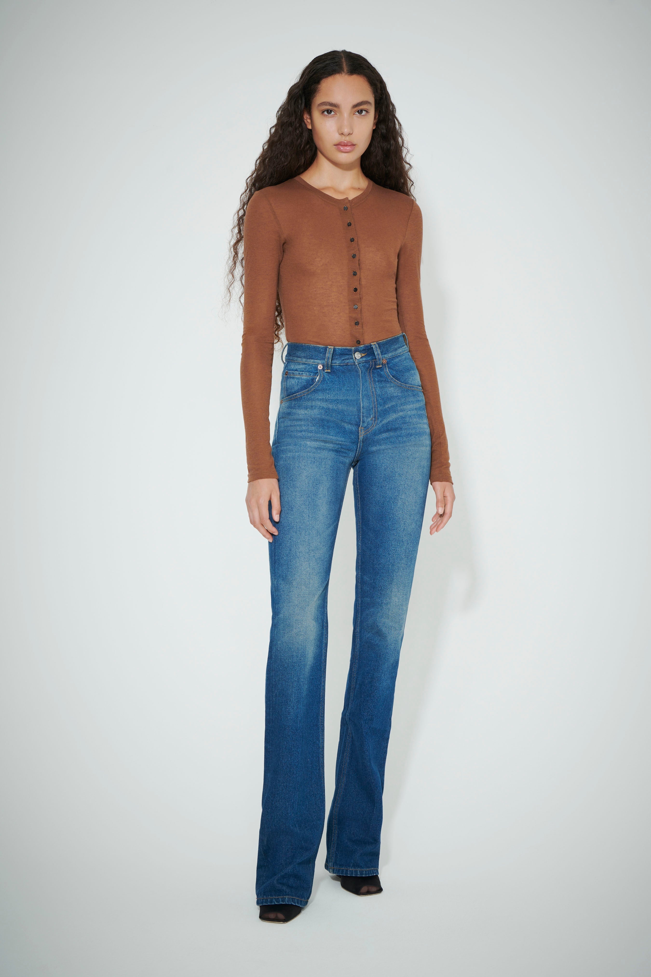 Button Down Bodysuit in Brown - 2