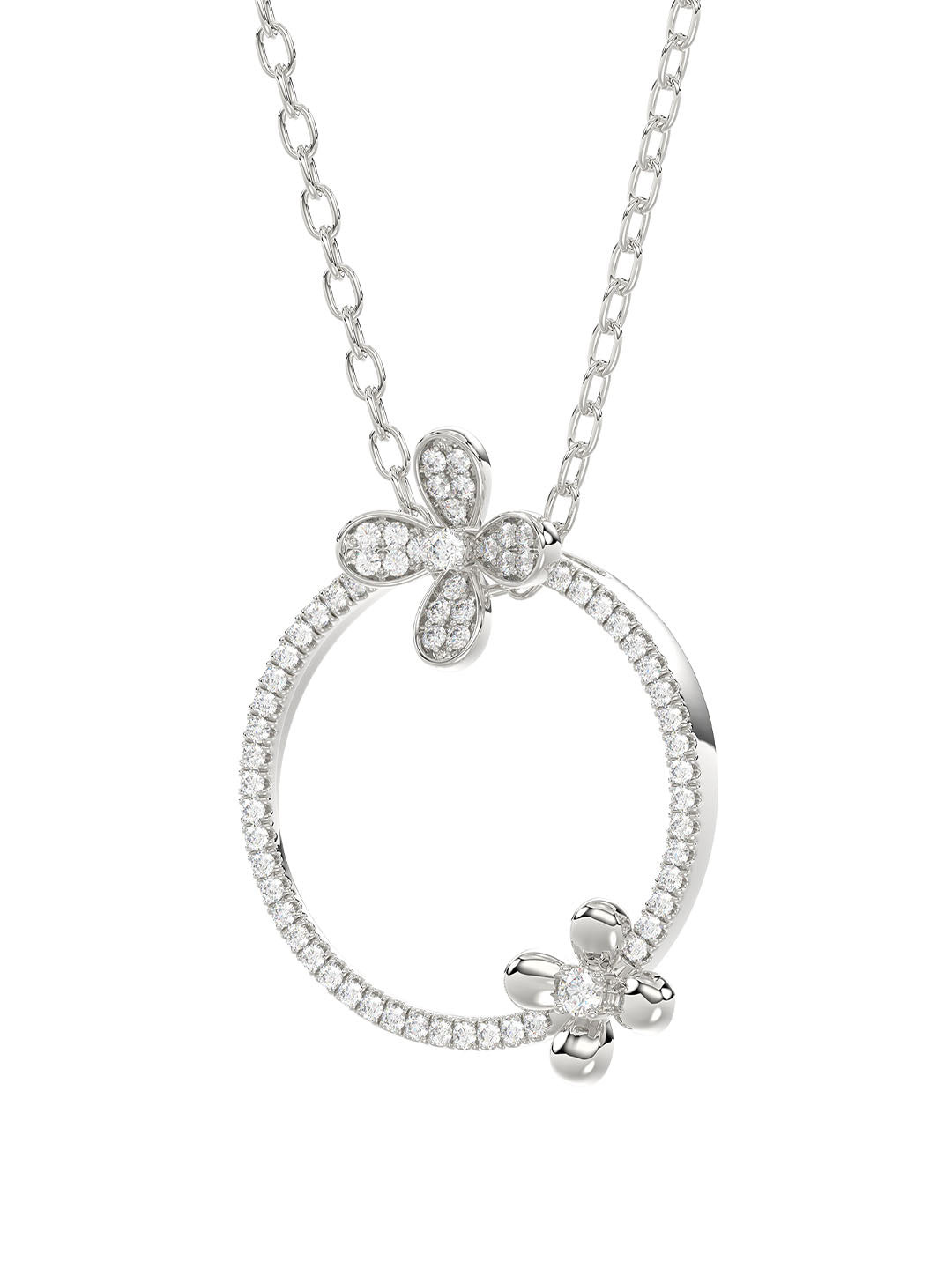 FLORAL WHITE GOLD PENDANT NECKLACE - 3