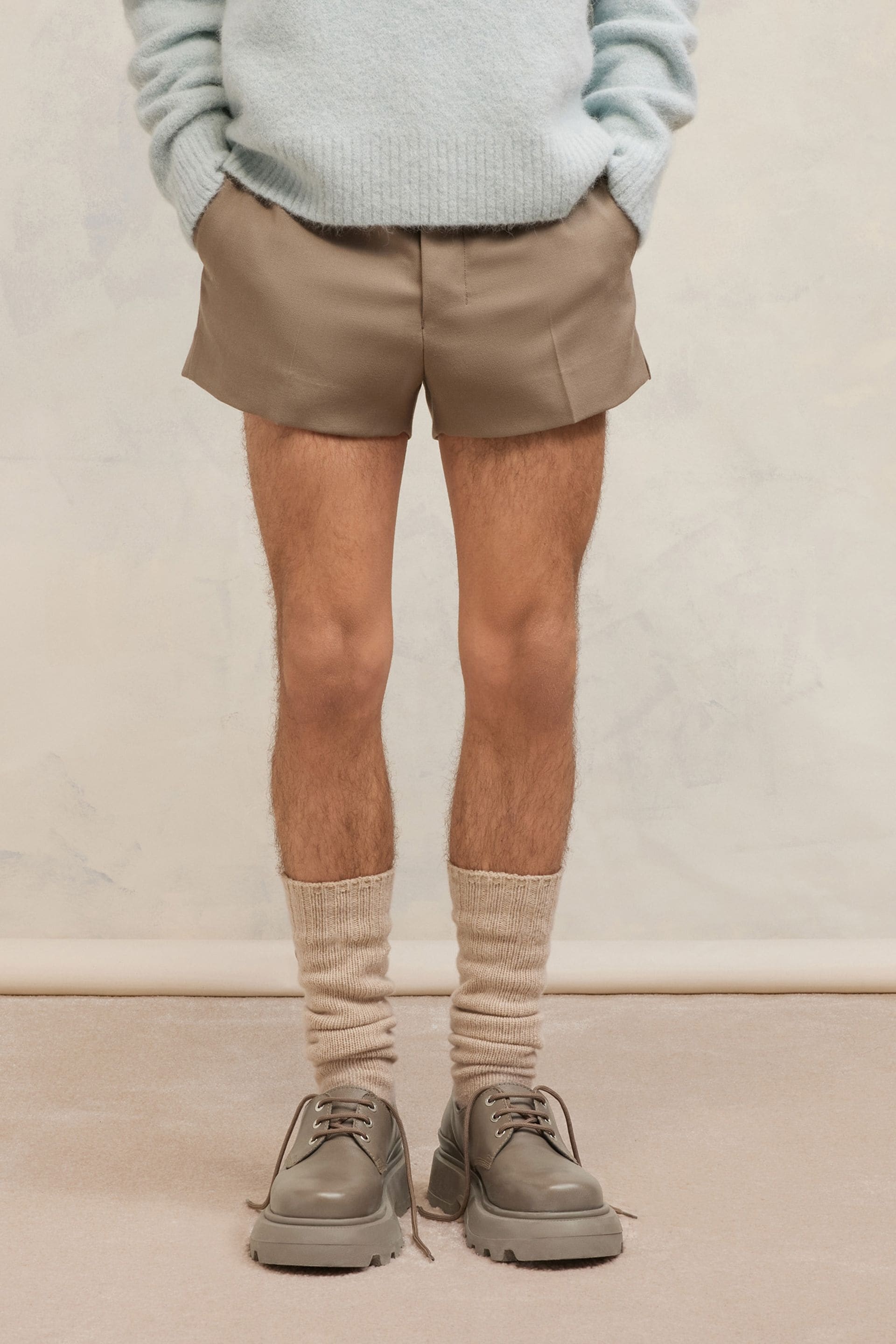 AMI Paris crepe wool shorts - Brown