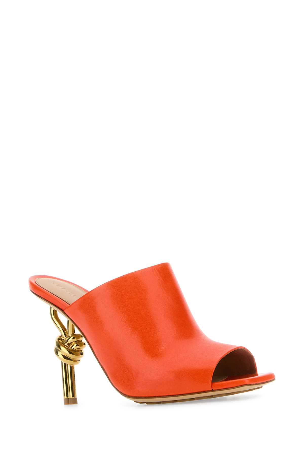 Bottega Veneta Women Orange Nappa Leather Knot Mules - 2