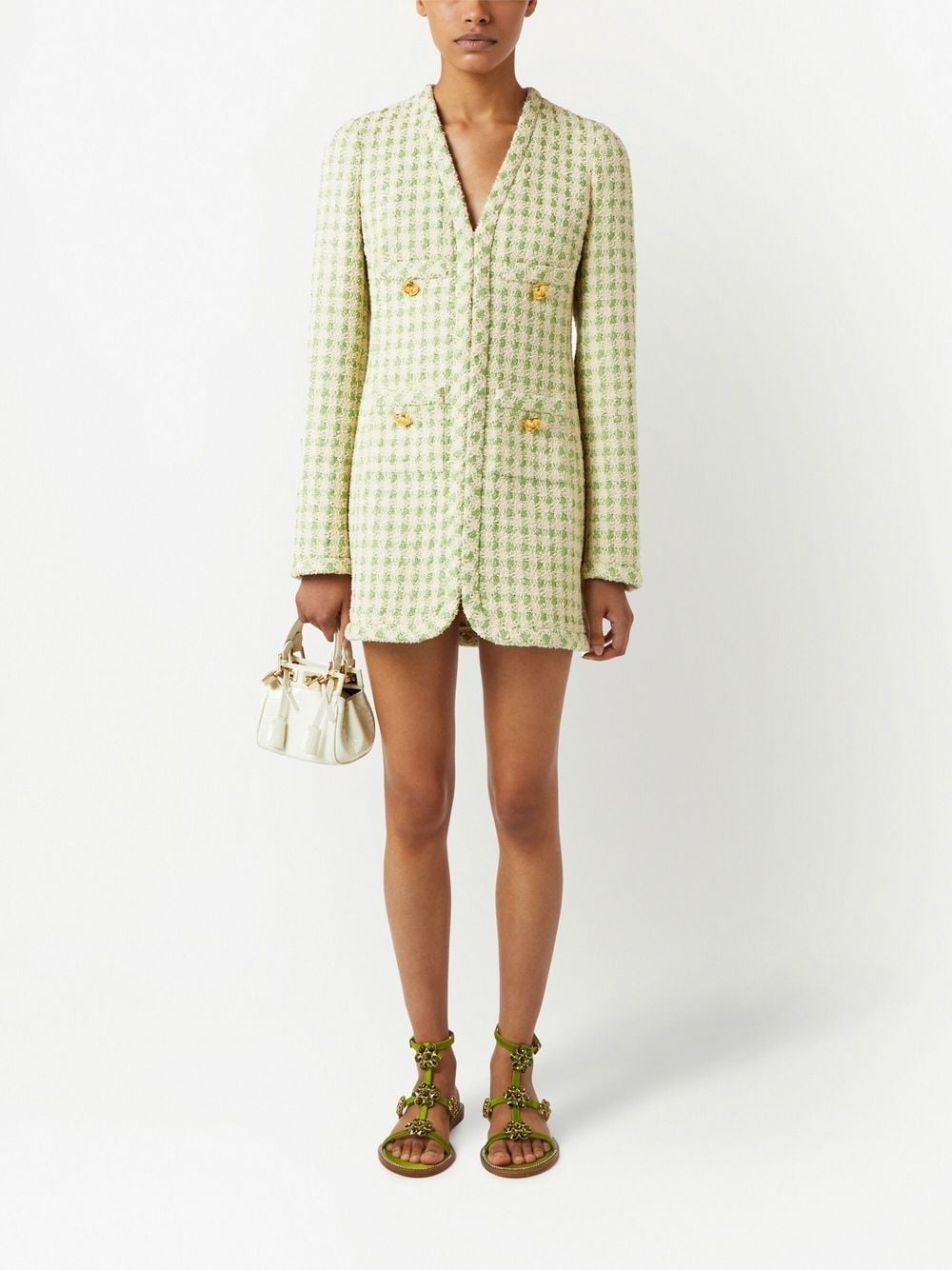 check-print tweed blazer dress - 2