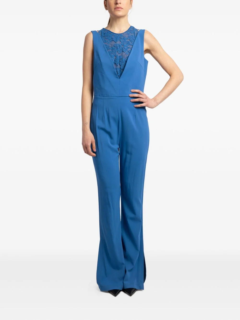 lace insert flared jumpsuit - 1