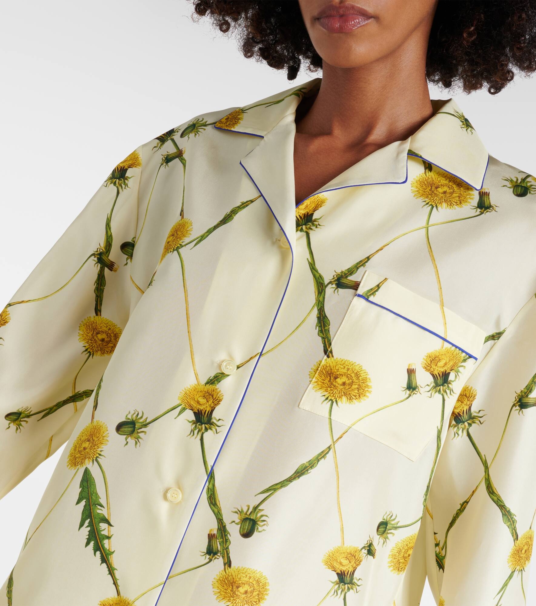 Floral silk poplin pajama shirt - 4