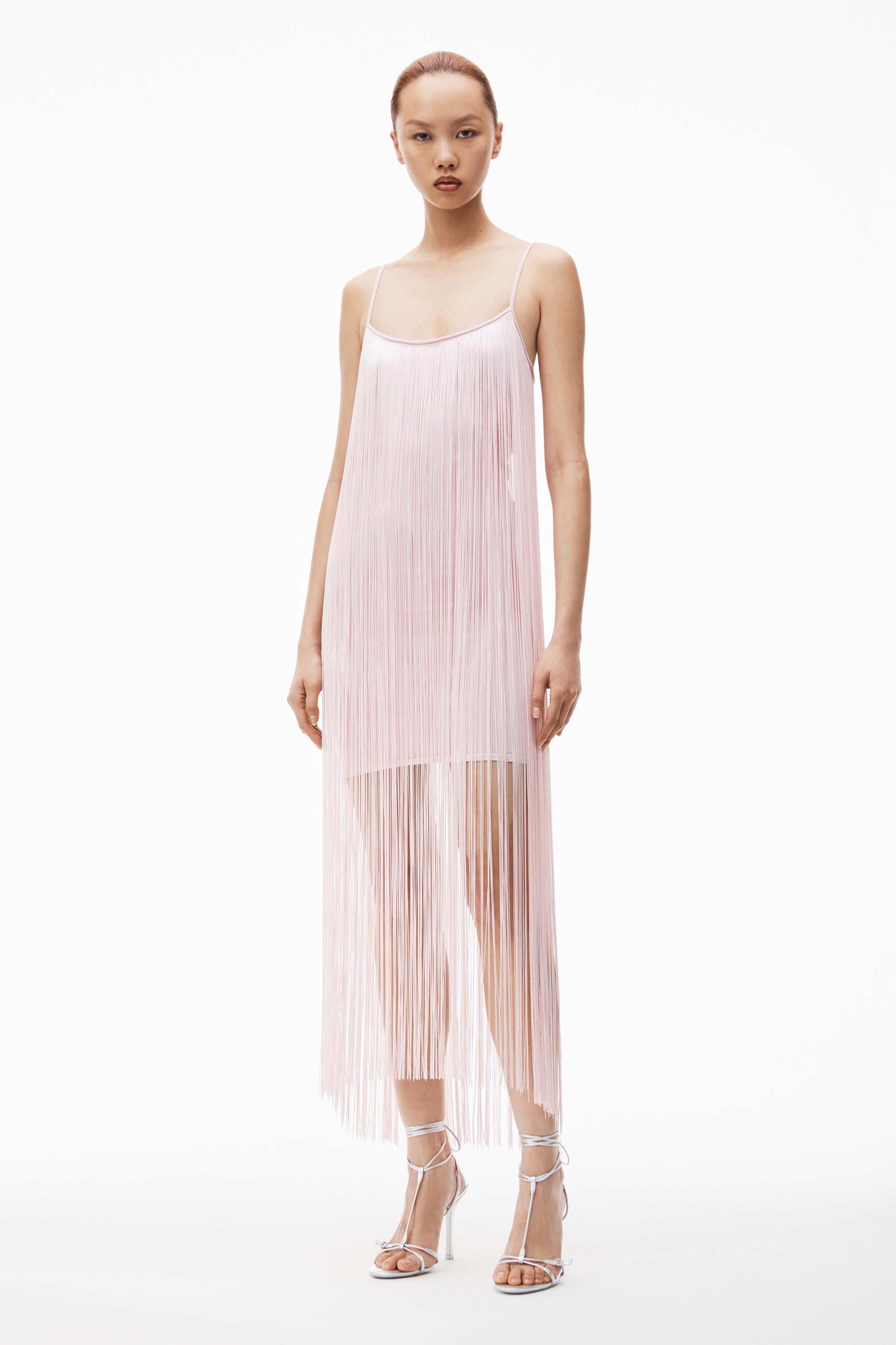 fringe tank mini dress in compact nylon - 2