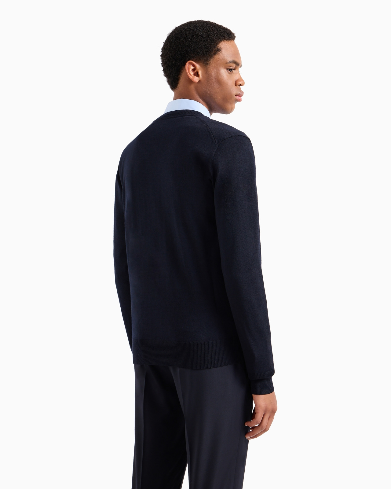Plain-knit, virgin-wool V-neck cardigan - 3