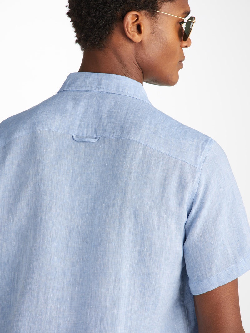 Men's Short Sleeve Shirt Monaco Linen Blue - 6