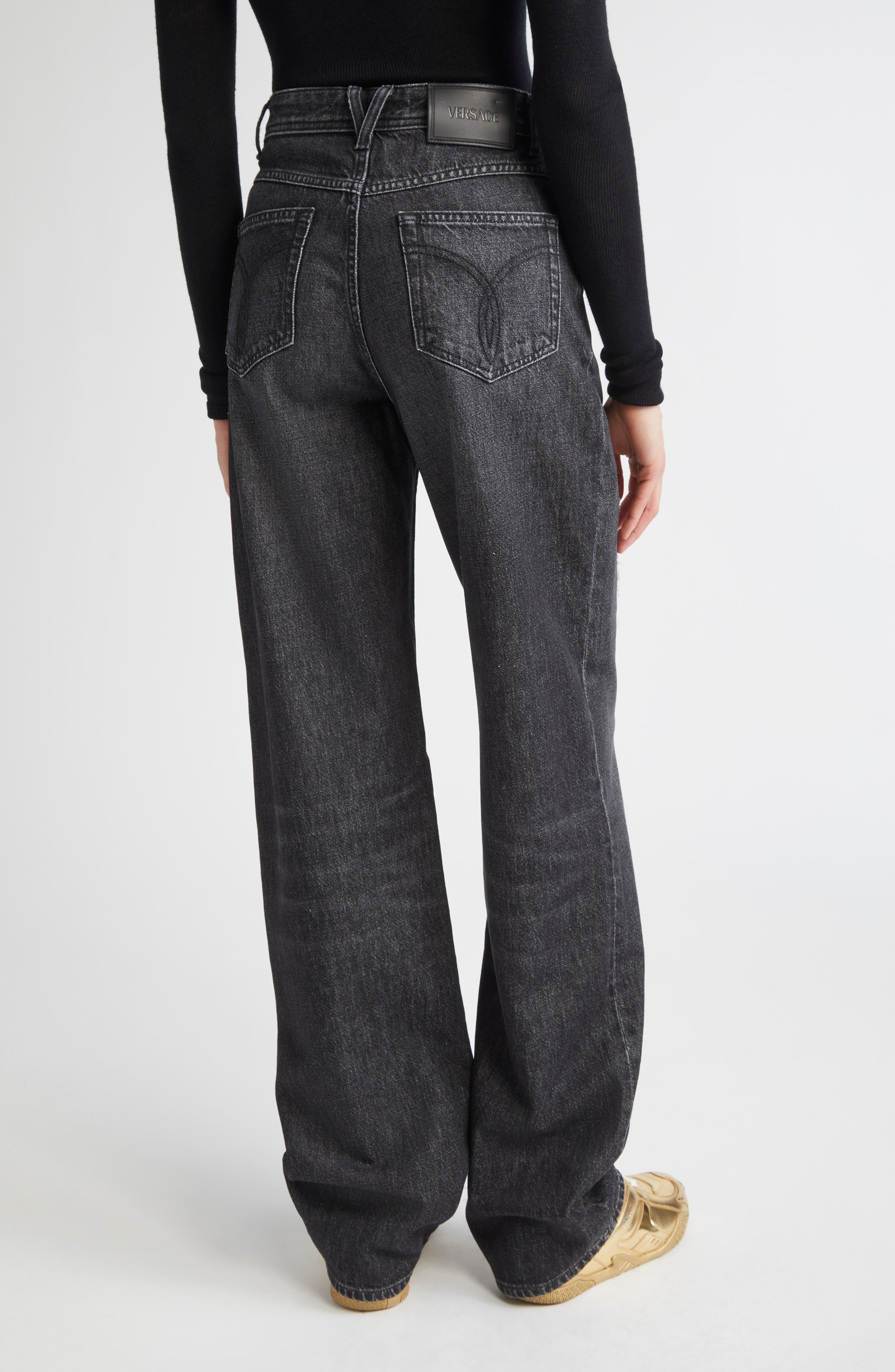 Versace Rip & Repair Straight Leg Jeans in Black at Nordstrom - 3