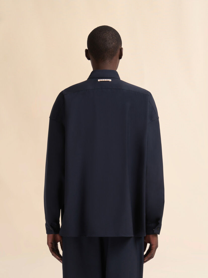 DEEP BLUE TROPICAL WOOL LONG-SLEEVED SHIRT - 3