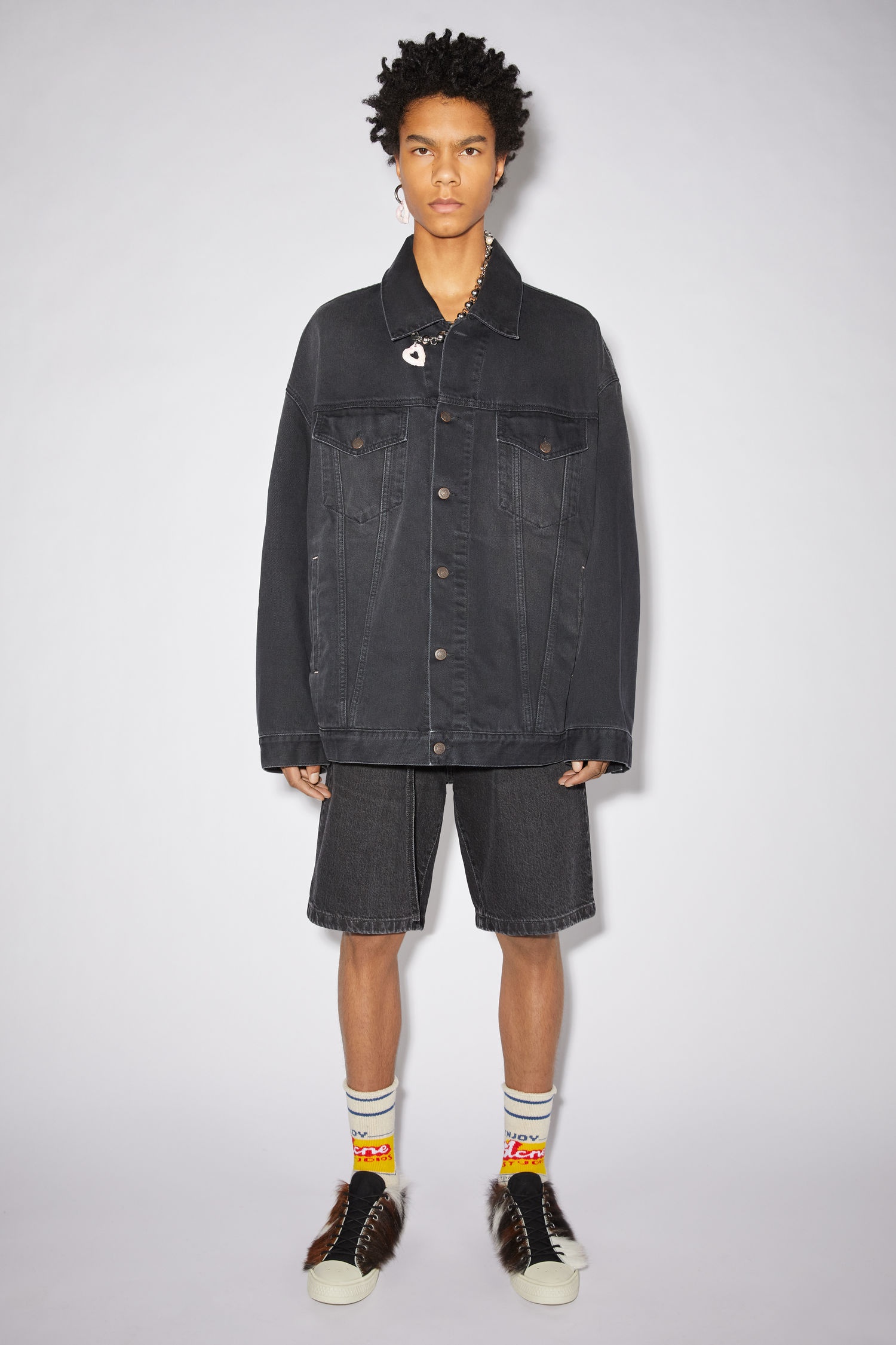 Oversized denim jacket - Washed Black - 2