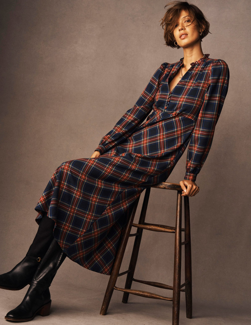 Cassie Check Tea Dress-Navy, Green and Red Check 6