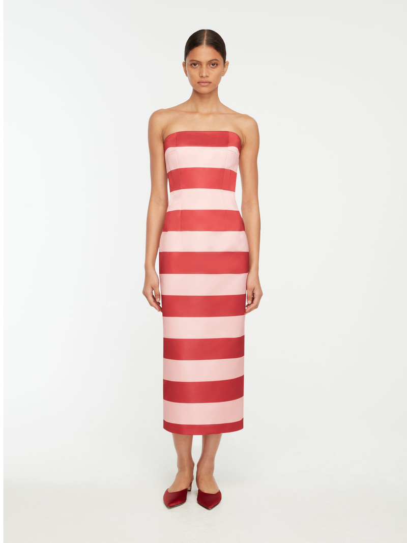 EMILIA WICKSTEAD Leila Dress In Pink And Red Stripe Italian Duchess Satin outlook