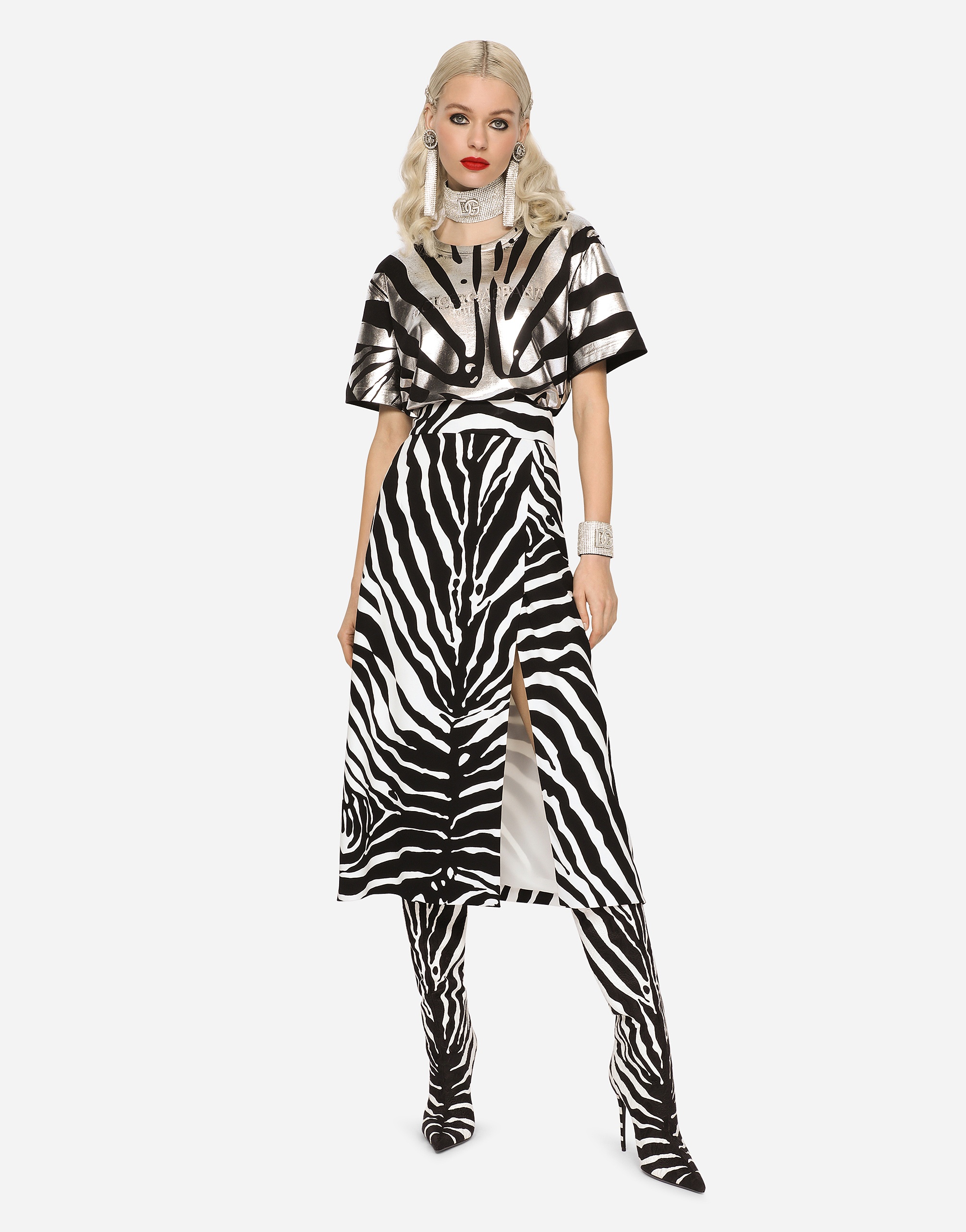 Zebra-print cady calf-length skirt - 2