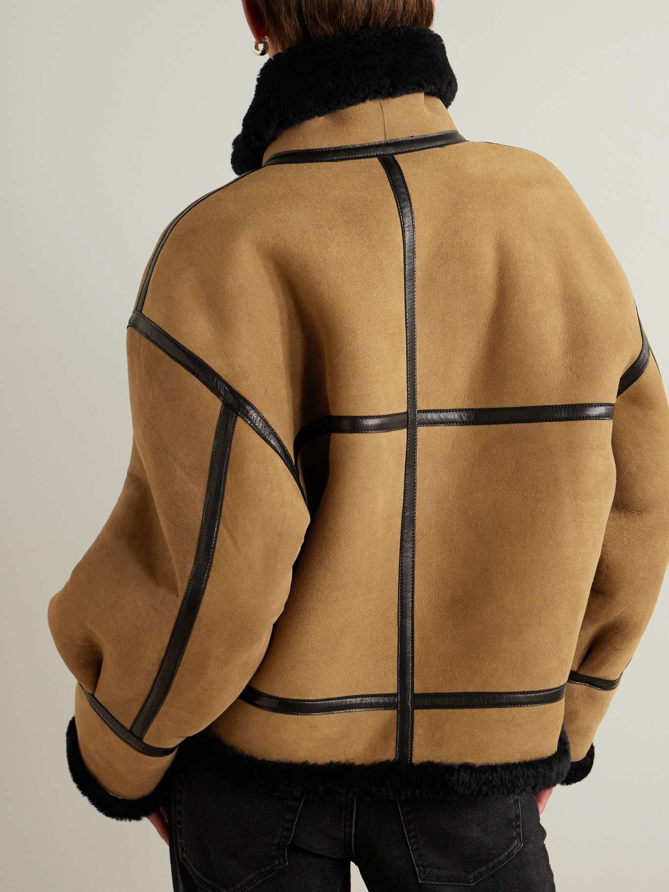 Portia leather-trimmed shearling jacket Camel - 4