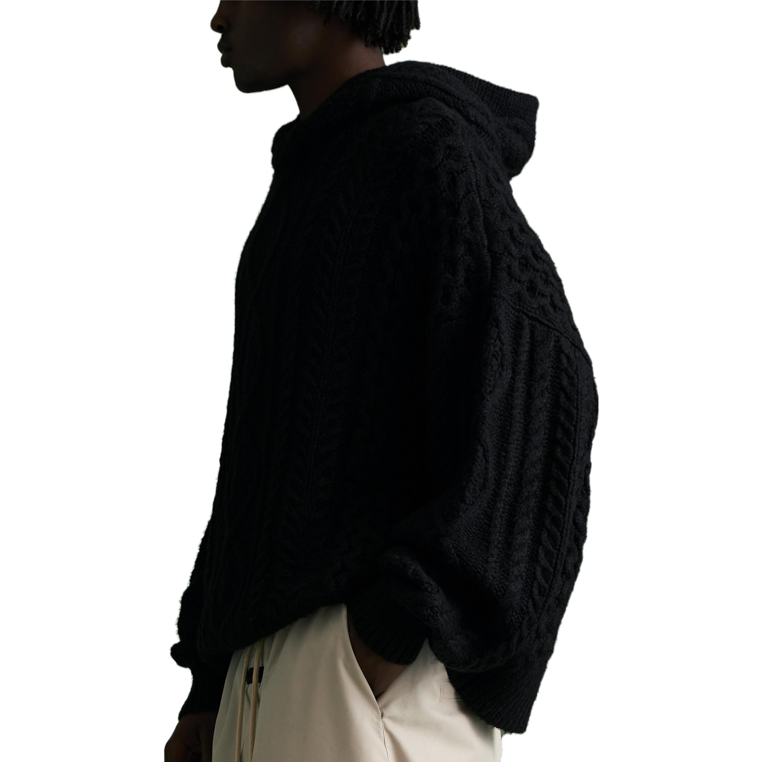 Fear of God Essentials FW23 Cable Knit Hoodie 'Jet Black' 192BT234390F - 7