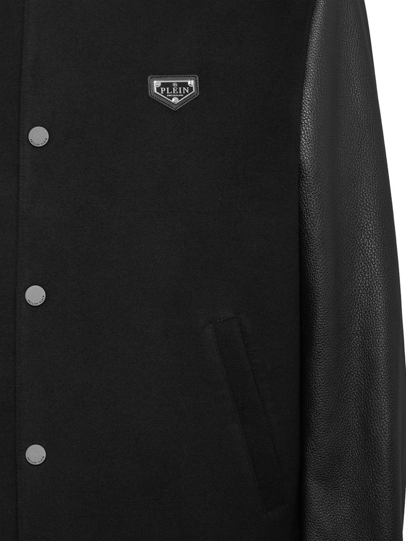 PHILIPP PLEIN leather sleeves hooded bomber jacket outlook
