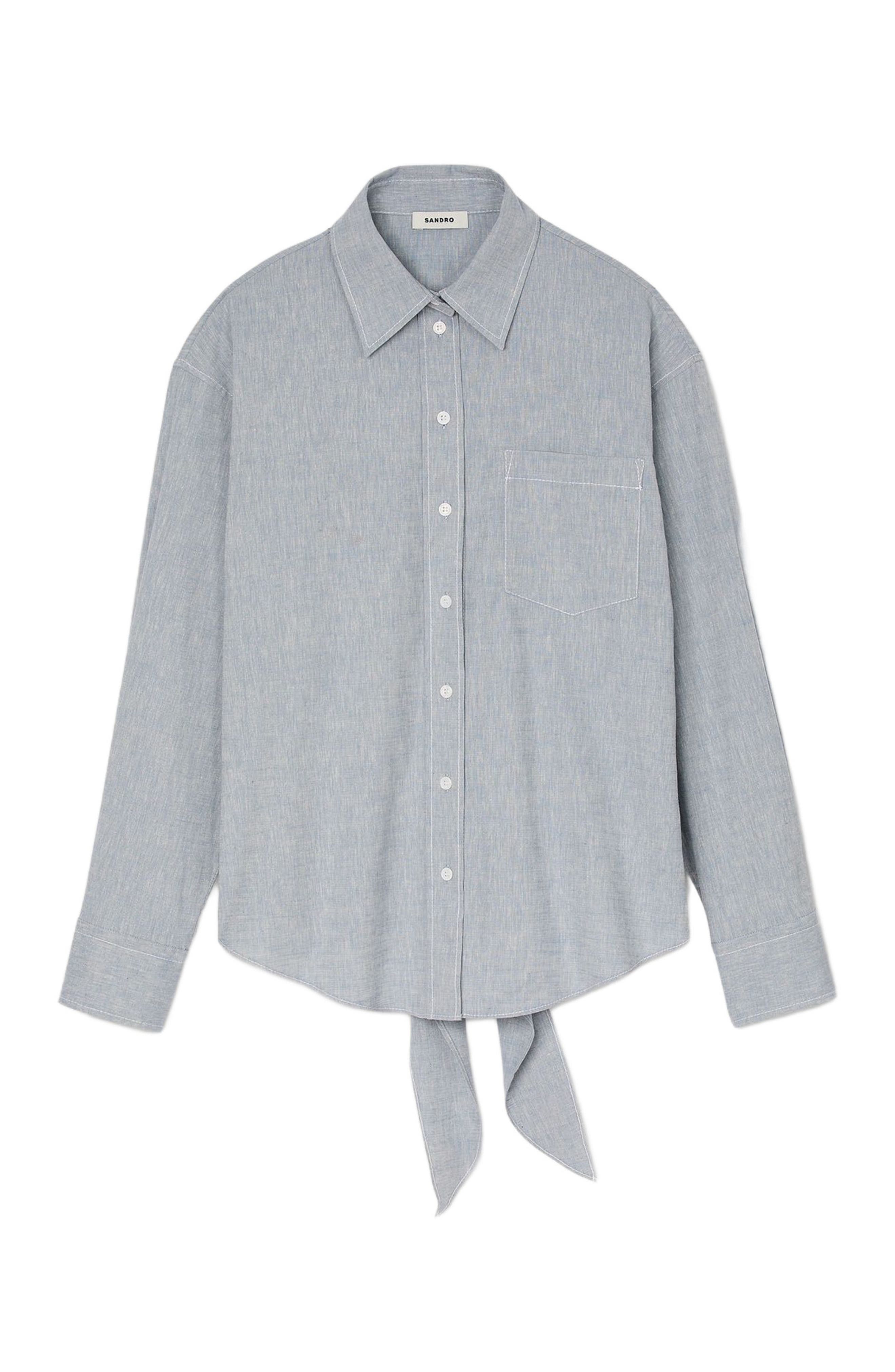SANDRO Long tie-back shirt in Sky Blue at Nordstrom - 6