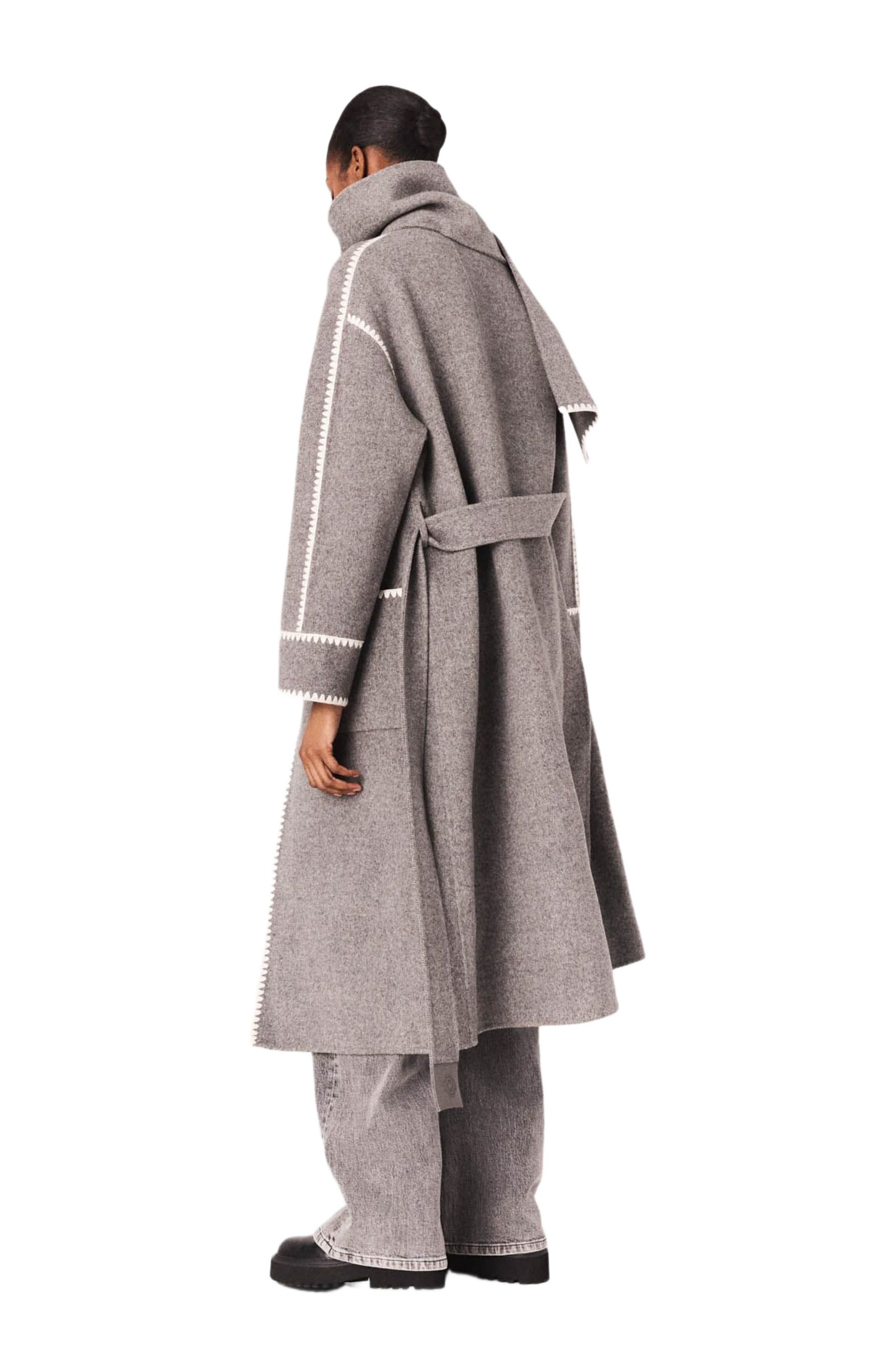 maje Long double-faced coat in Grey/white at Nordstrom - 3