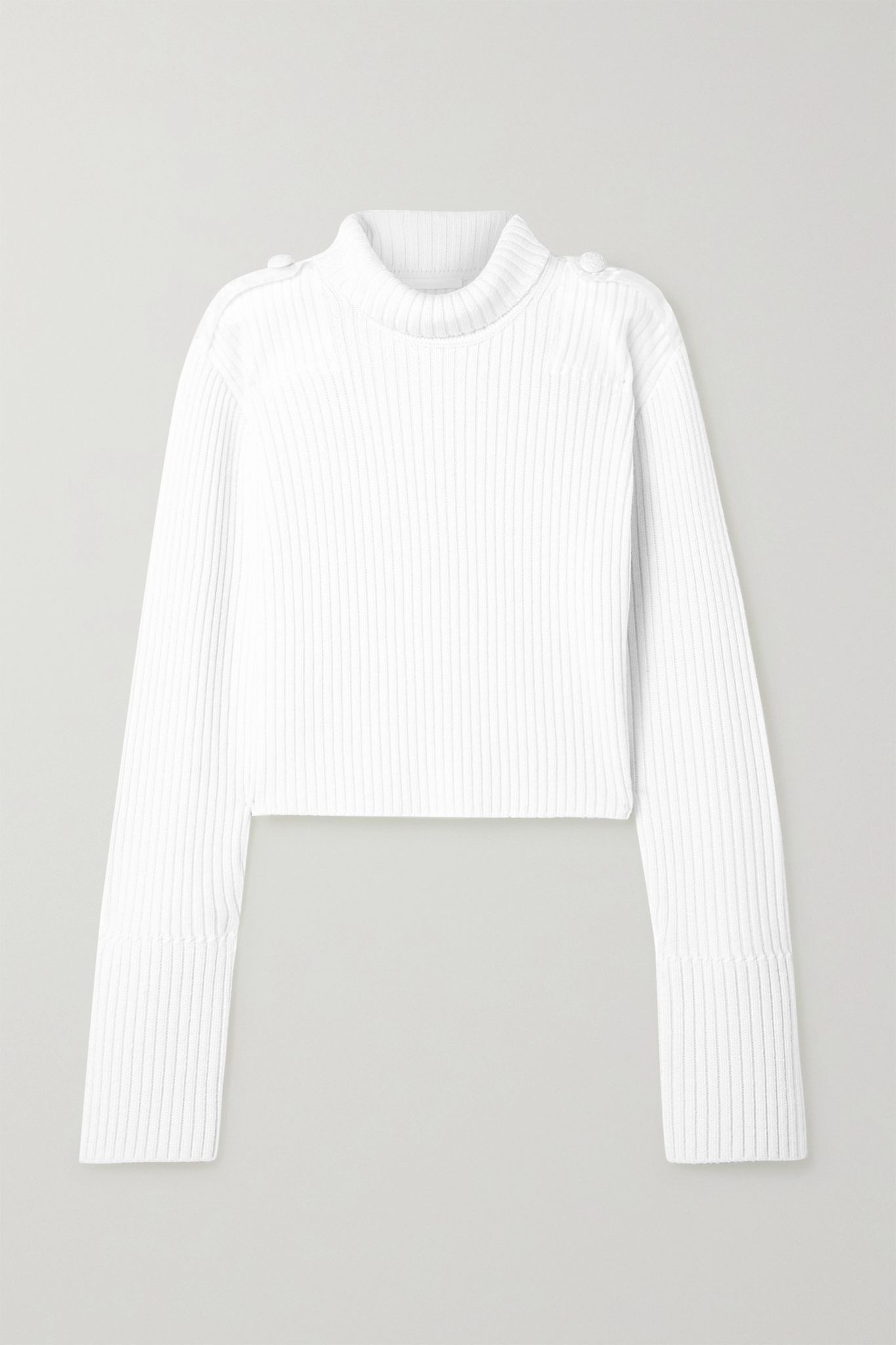 Organza-trimmed ribbed merino wool turtleneck sweater - 1