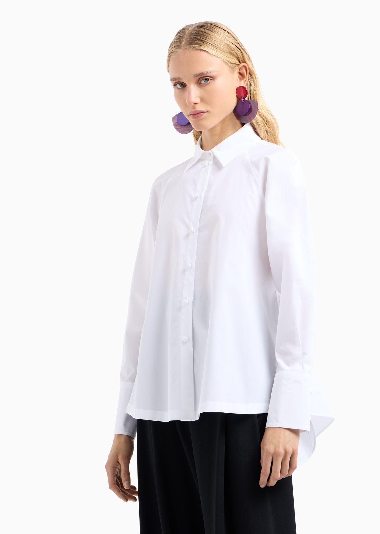 Poplin shirt with asymmetric hem and stretch peplum - 2