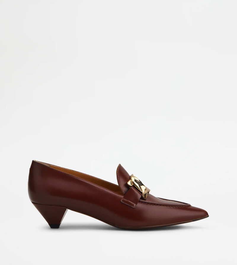HEELED LOAFERS IN LEATHER - BROWN - 1