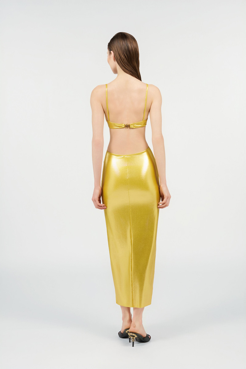 Long Golden Satin Dress 4
