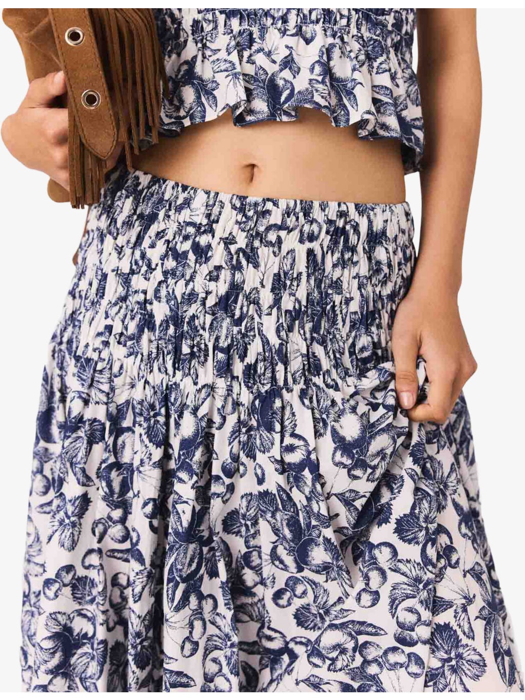 Fruit-Print Smocked-Waist Cotton Maxi Skirt - 5