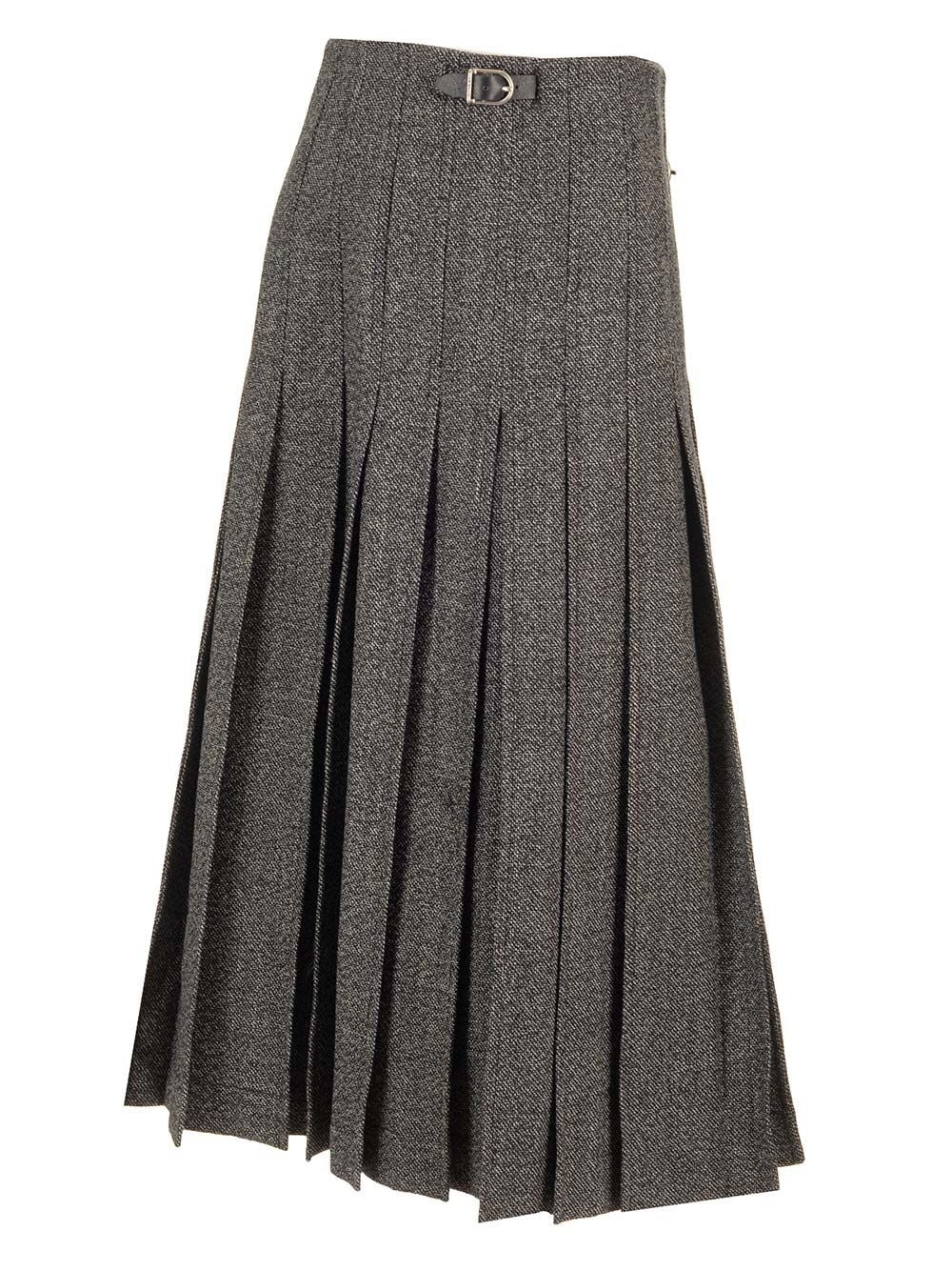 Pleated Midi Kilt Skirt Melange Black Skirts Grey - 3