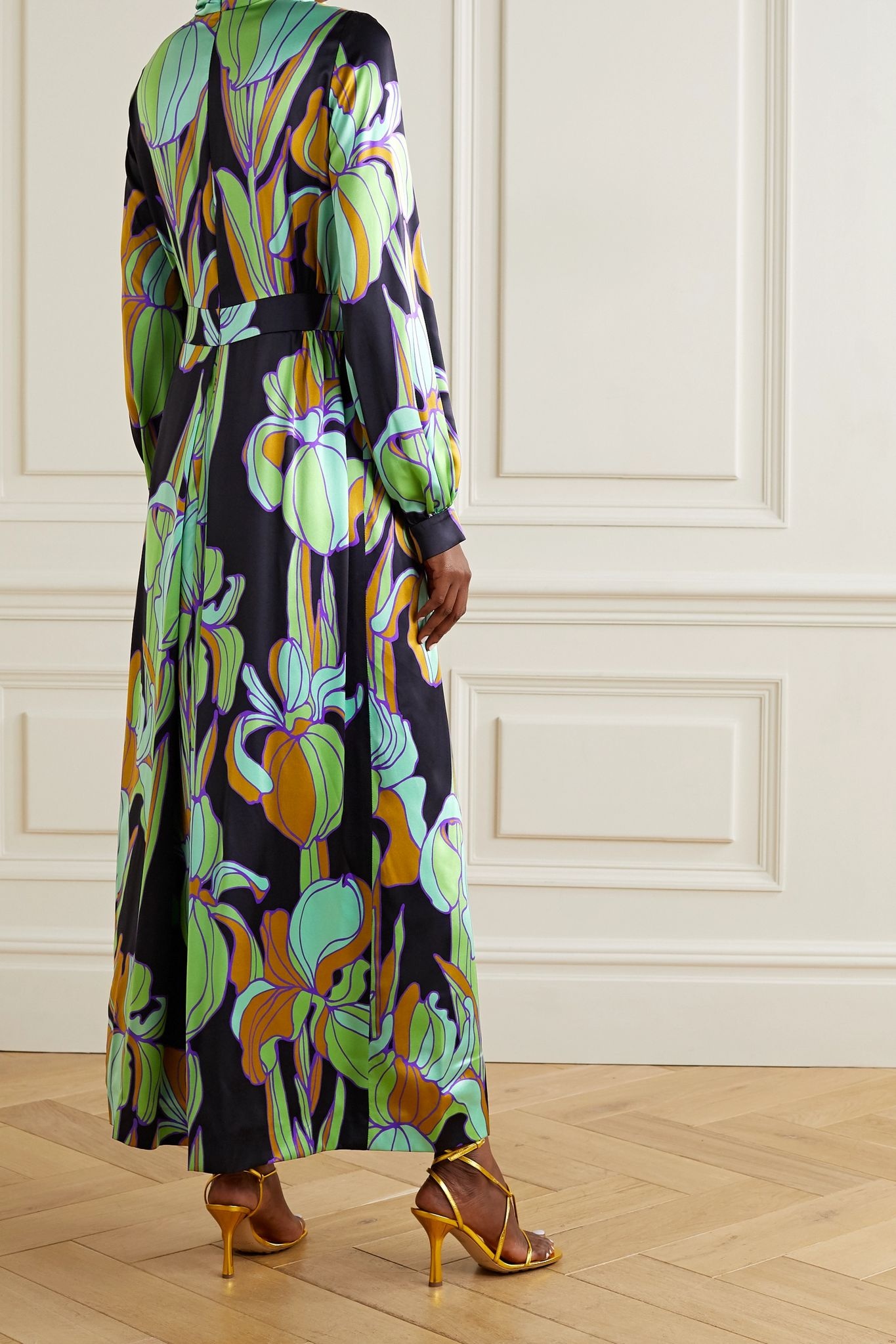 Floral-print silk-satin maxi dress - 3