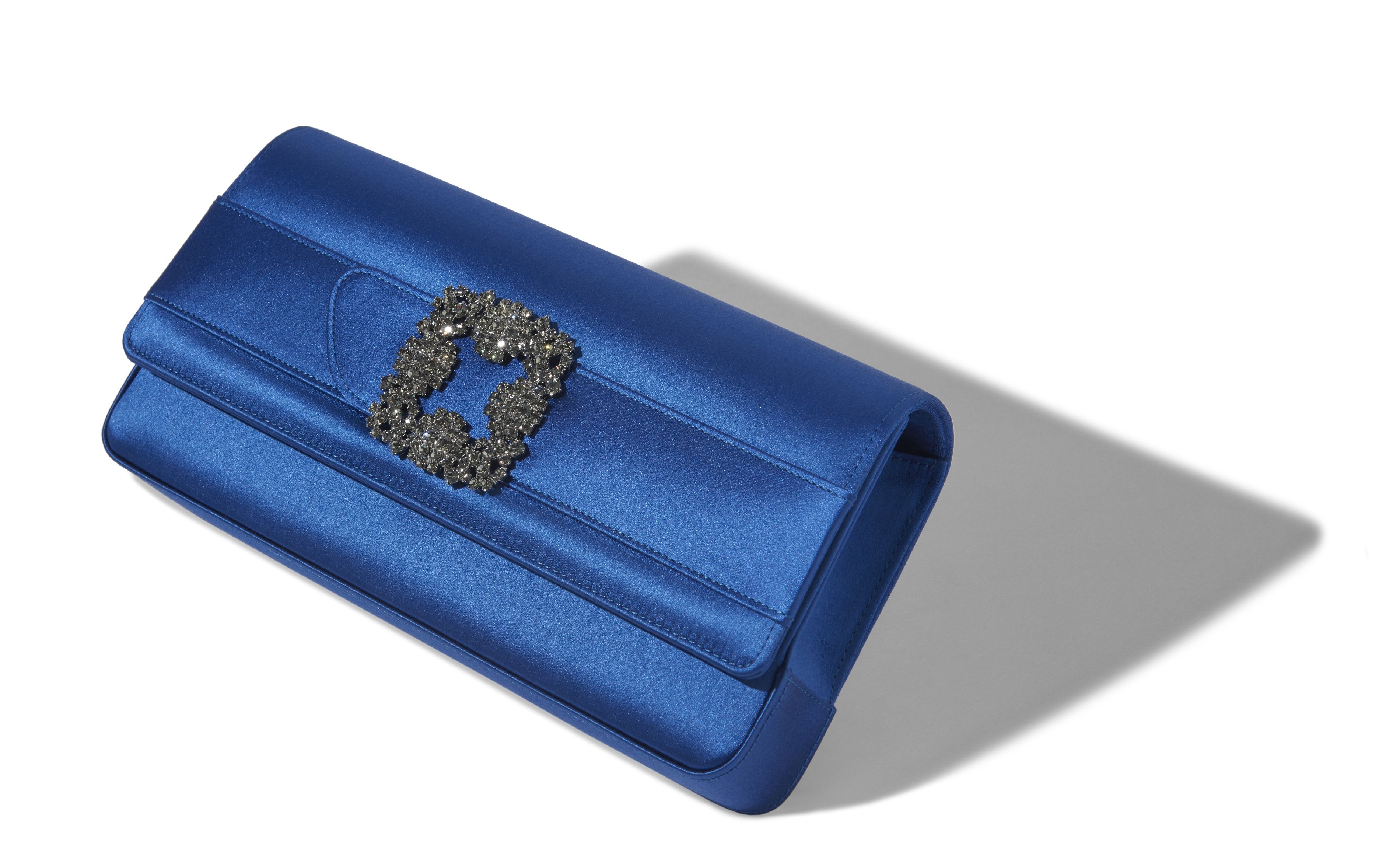 Blue Satin Jewel Buckle Clutch - 2