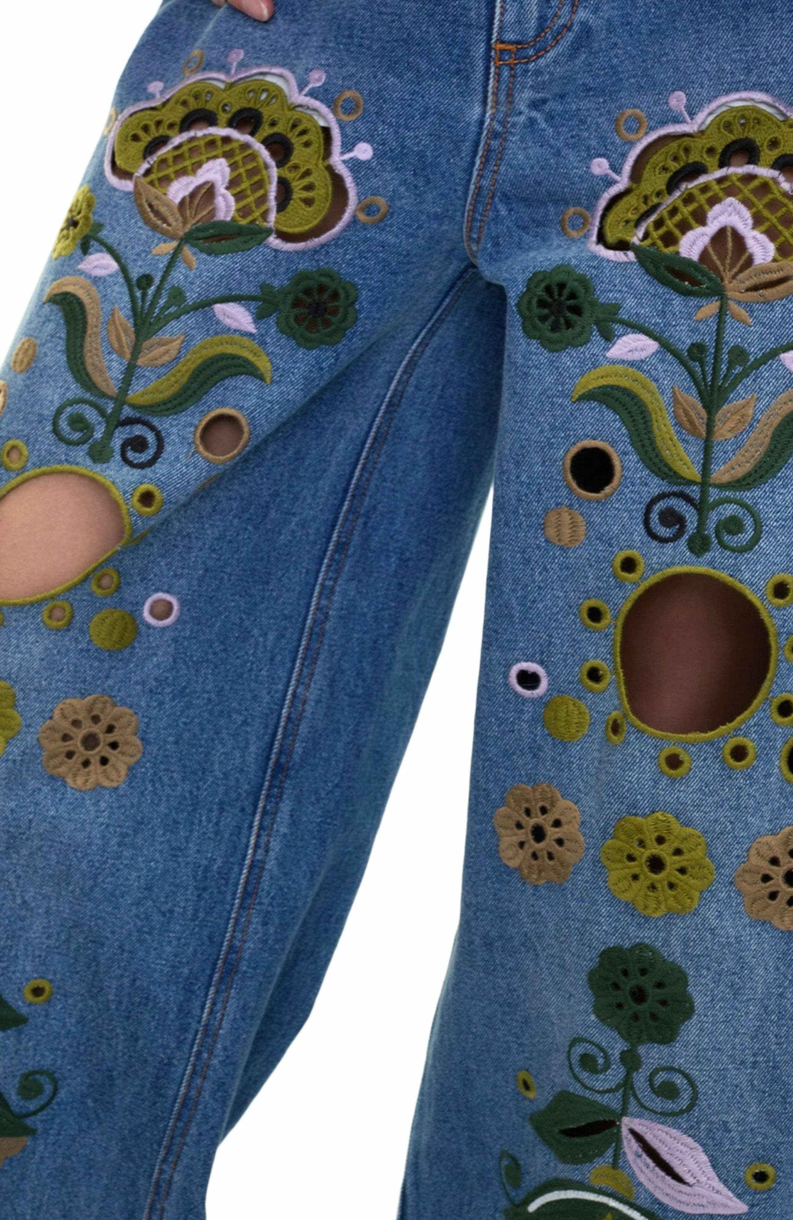 Cynthia Rowley Embroidered Wide-leg Jean in Blue_Multi at Nordstrom - 9