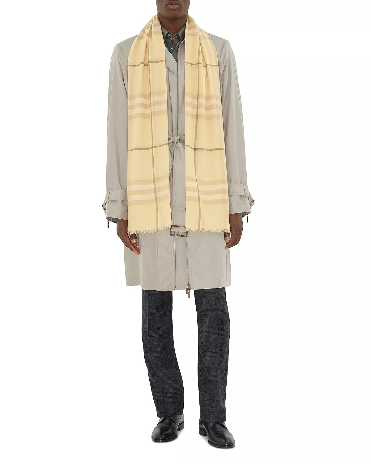 Wide Check Lightweight Wool Scarf - 3