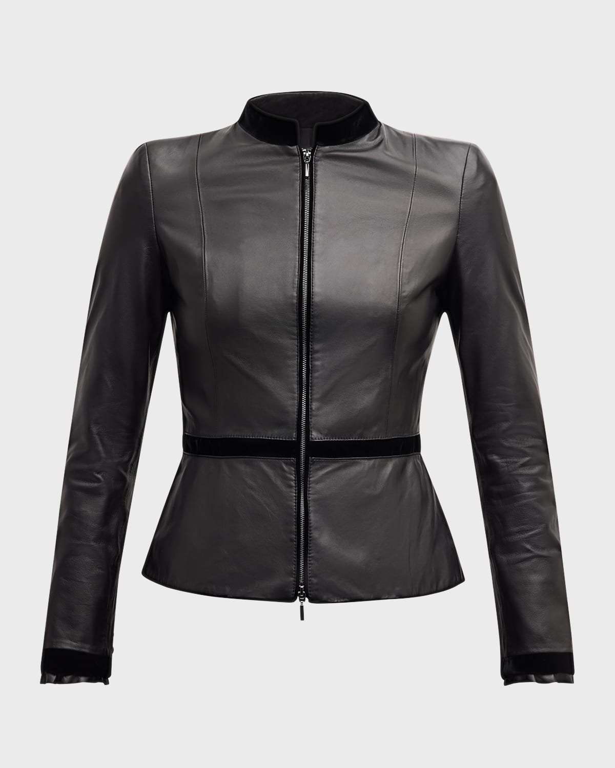 Velvet-Trim Leather Jacket - 1