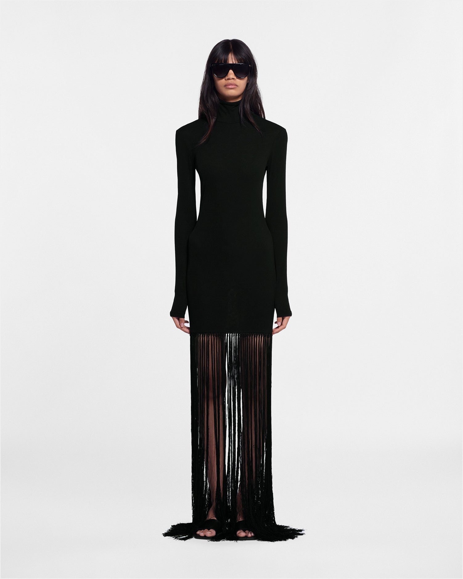 Fringed Mesh-Jersey Dress - 1