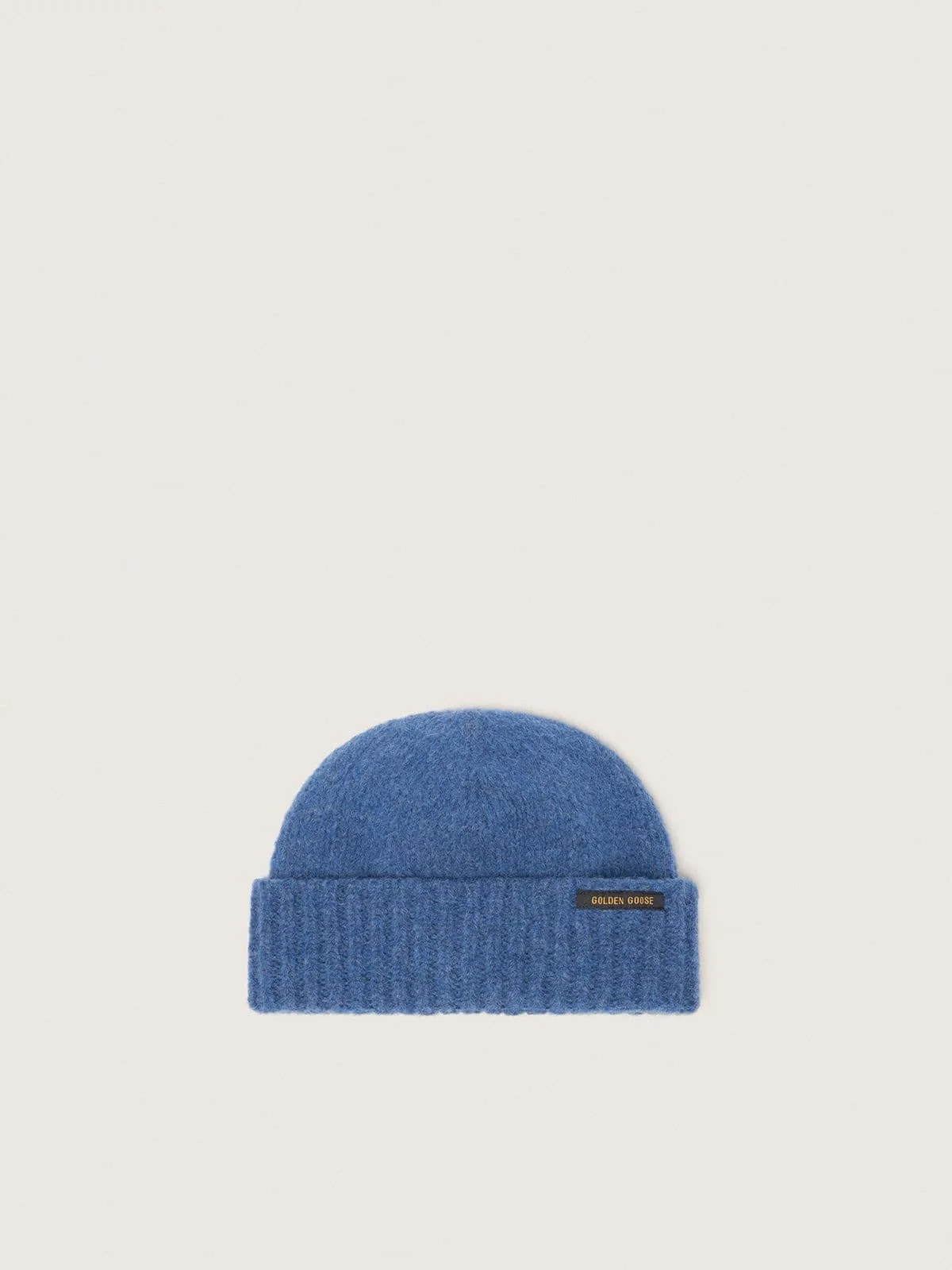Beanie in blue alpaca wool with contrasting label - 1