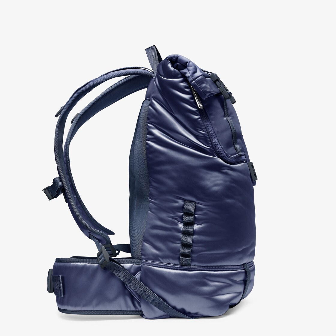 Rolltop blue nylon backpack decorated with enameled tone on tone Baguette buckle. Button and hidden  - 2