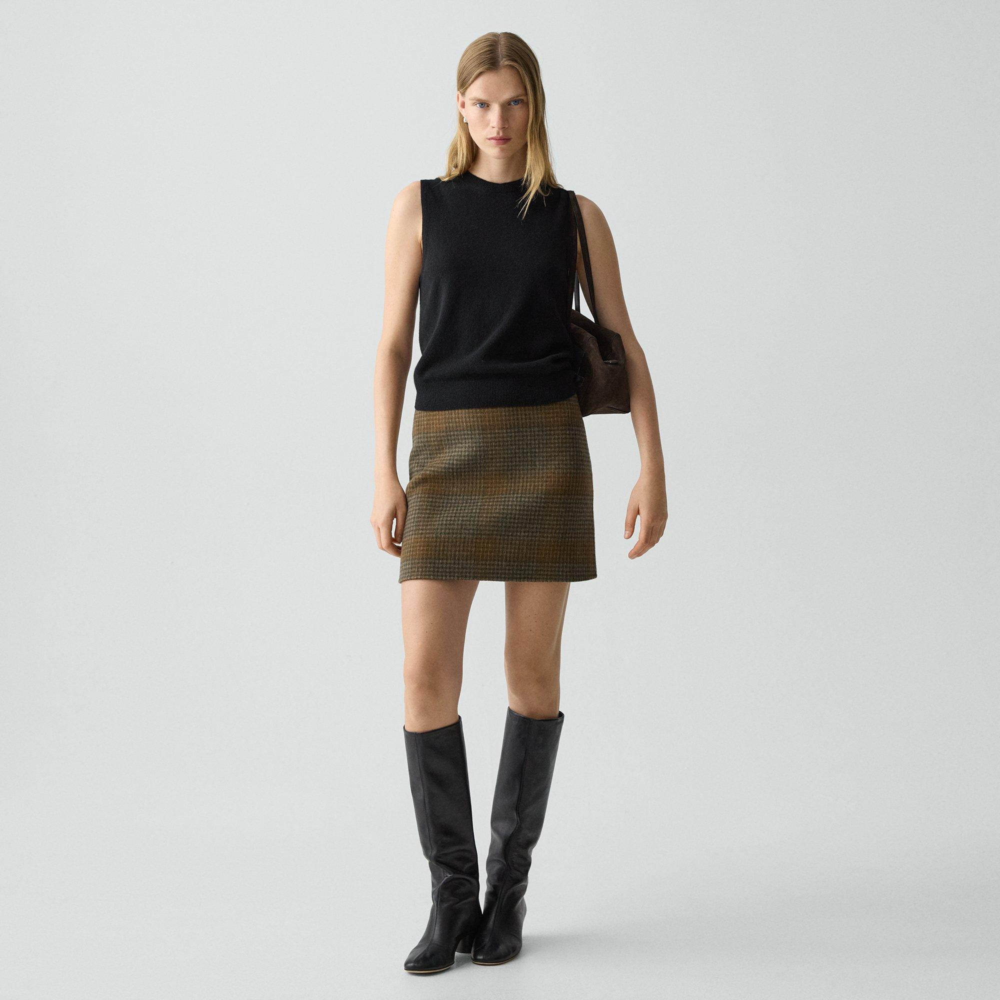 A-Line Mini Skirt in Plaid Wool-Cashmere - 2