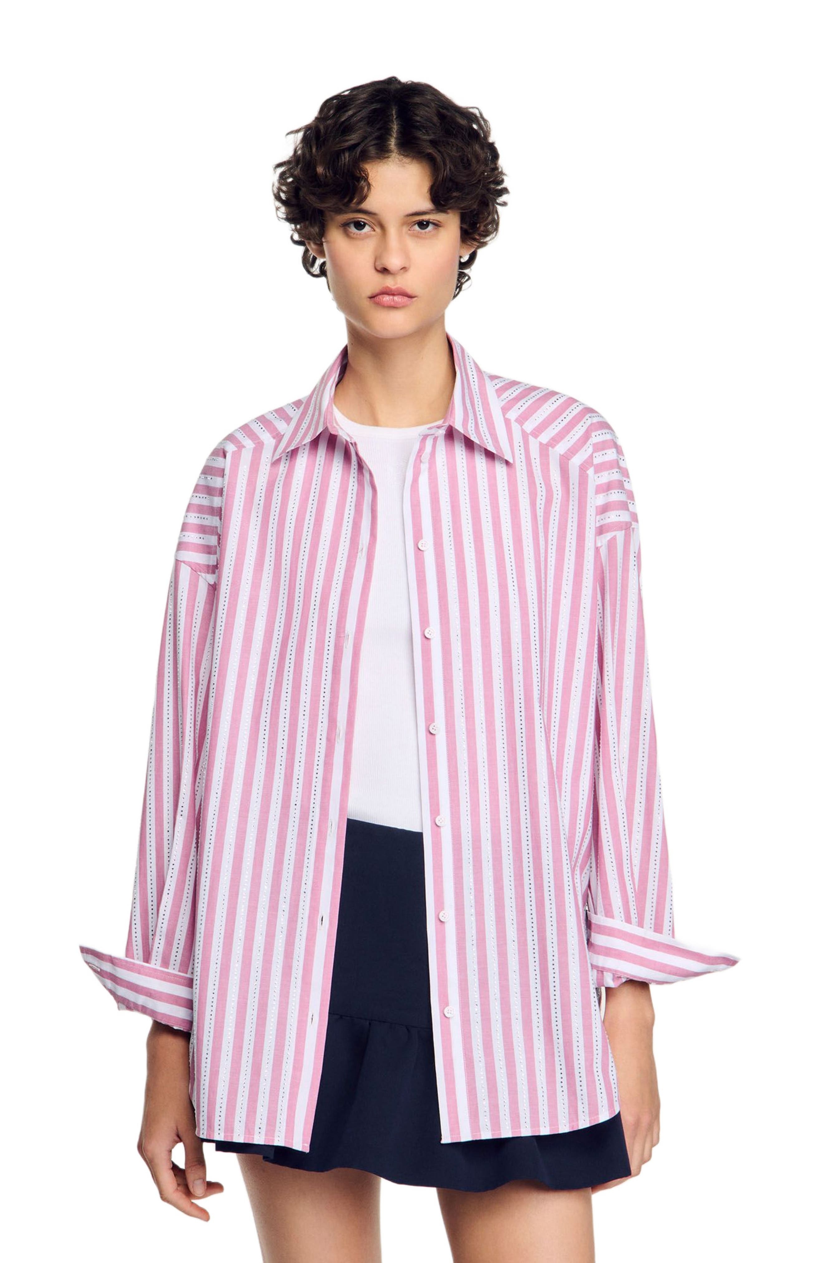 SANDRO Striped rhinestone shirt in Pink at Nordstrom - 3