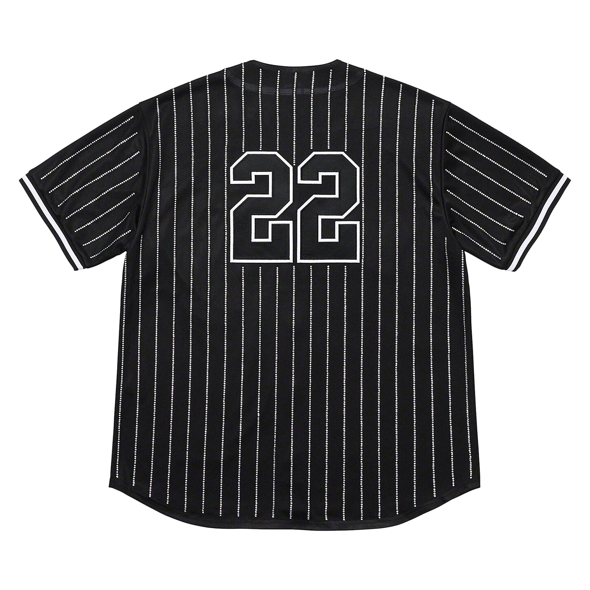 Supreme Rhinestone Stripe Baseball Jersey 'Black' - 2