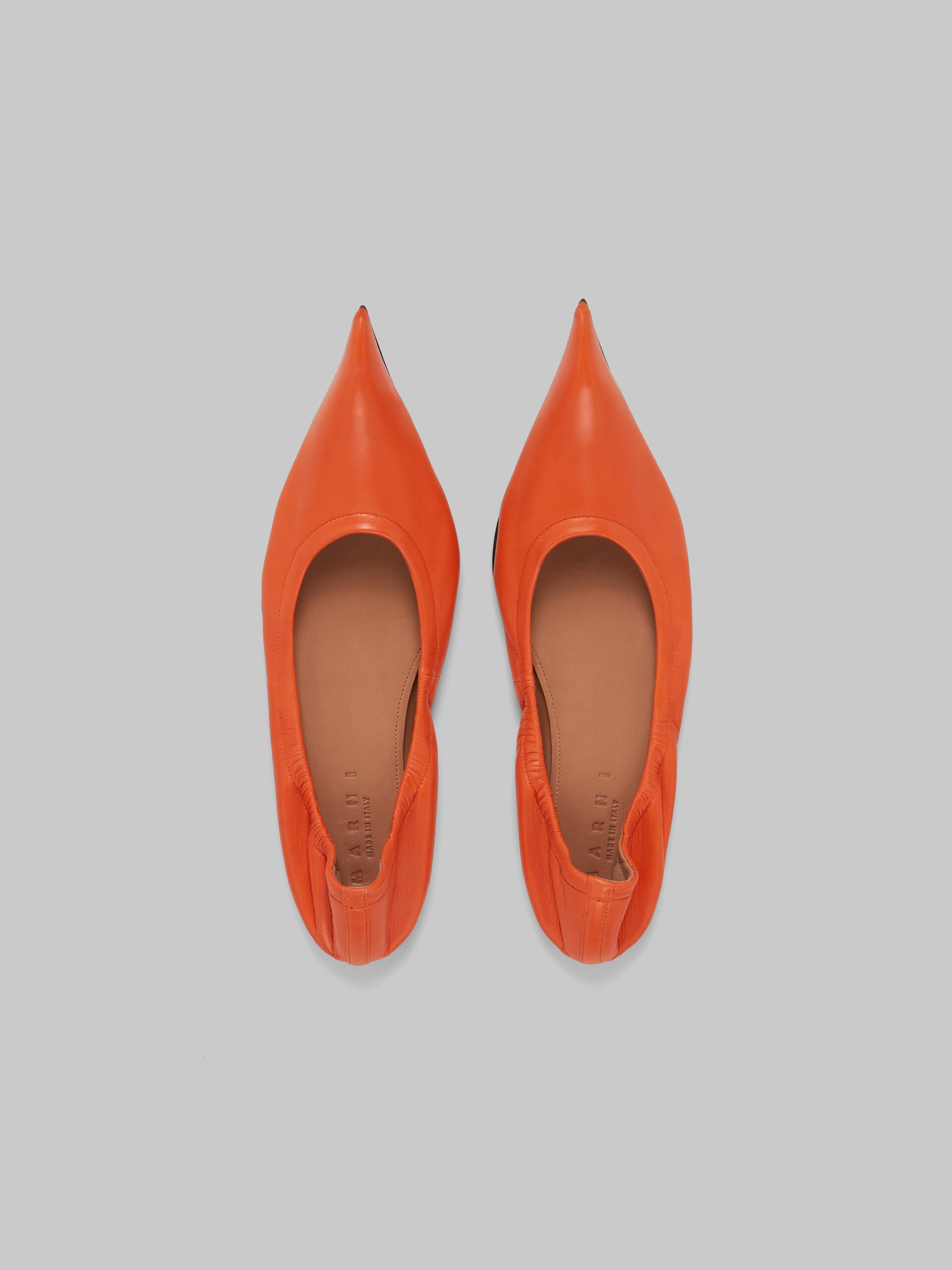 ORANGE NAPPA POINTED-TOE BALLET FLATS - 4