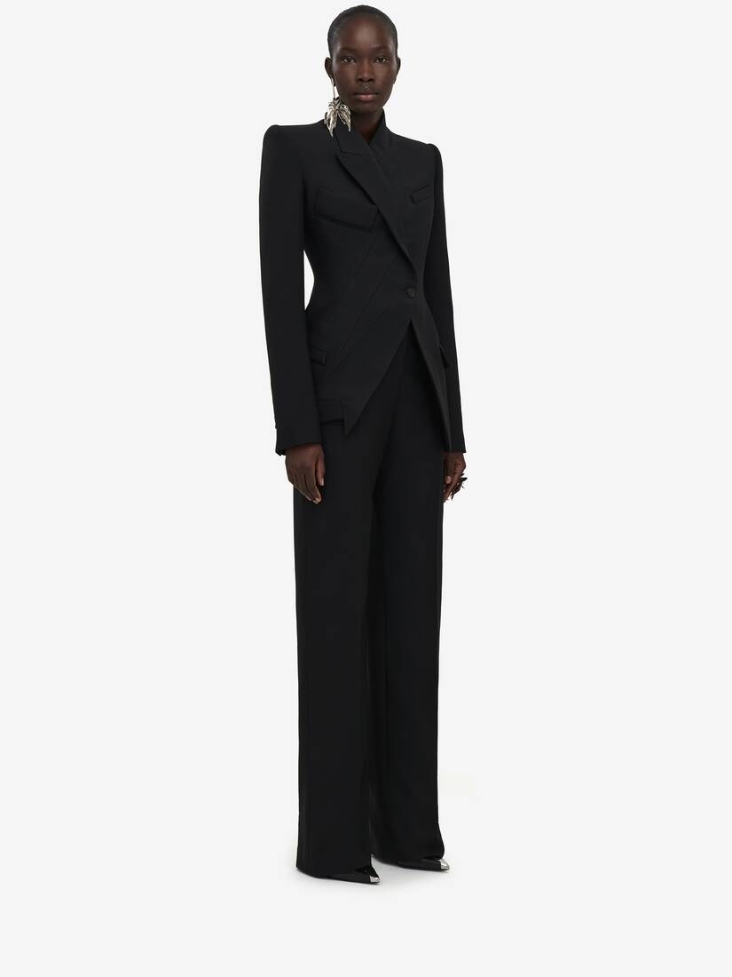 Women's Asymmetric Tailored Jacket in Black - 3