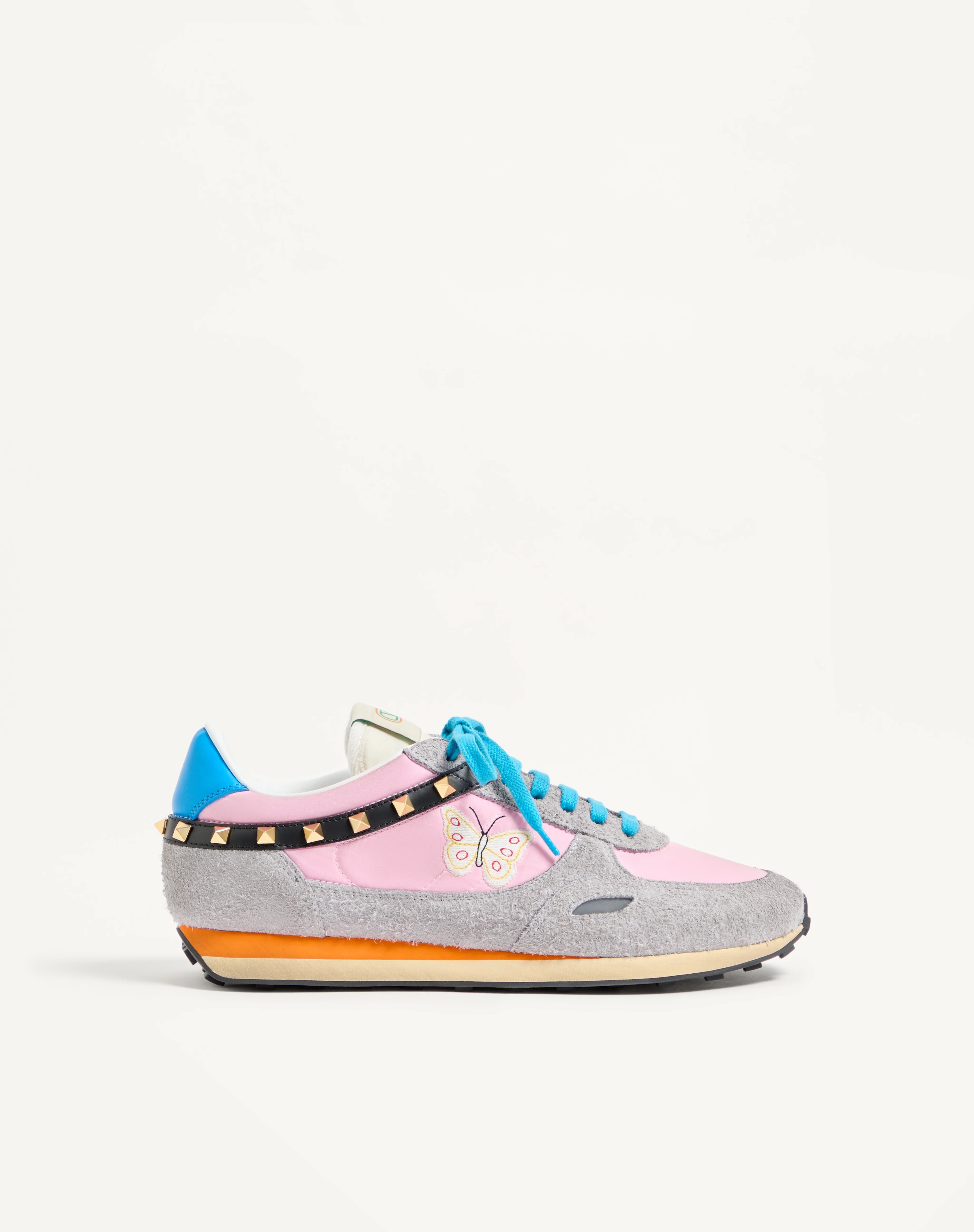 STUD UP SNEAKER IN SPLIT LEATHER AND NYLON WITH BUTTERFLY EMBROIDERY - 1
