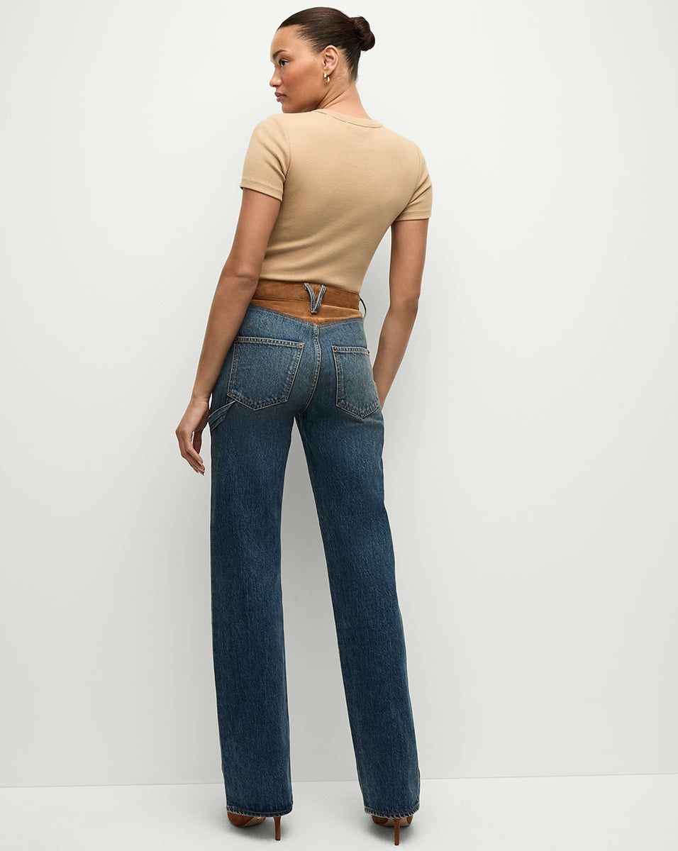 DYLAN SUEDE-PATCHWORK STRAIGHT-LEG JEAN - 7